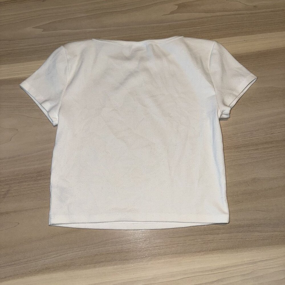 Sun-deh Aritzia White Short Sleeve Cropped Baby Tee Women's Small S - Picture 6 of 6